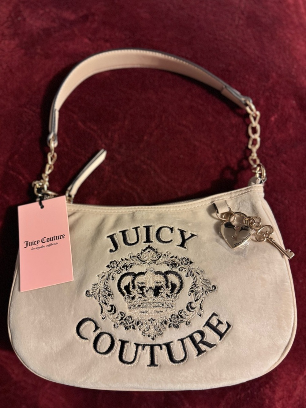 Juicy Couture Cream Shoulder Bag with Gold Hardware and Logo